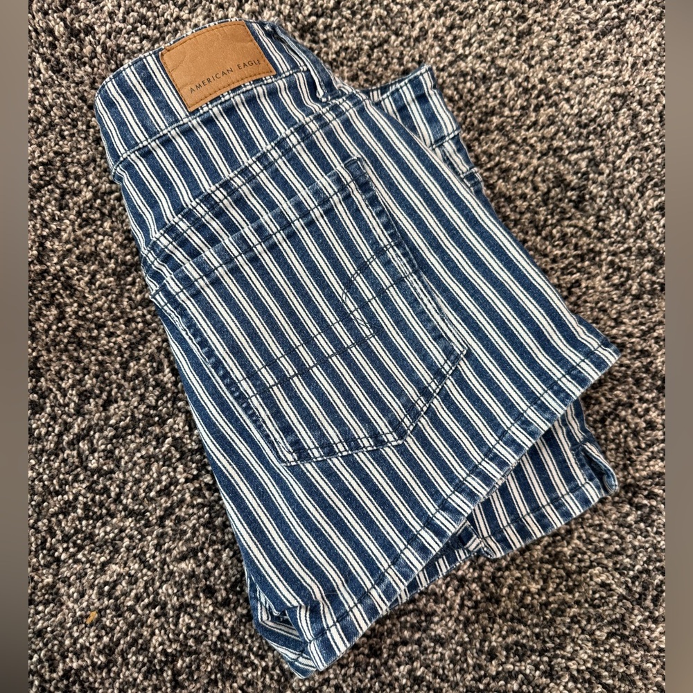 American Eagle Navy and White Striped Shorts